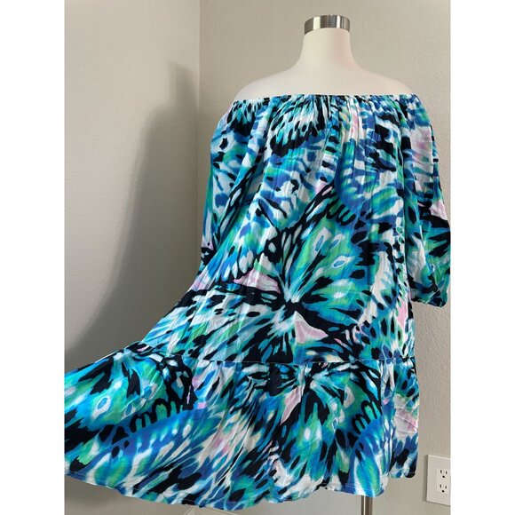 Tommy Bahama Womens XL Blue Green A Line Crinkled Dress Flowy Lightweight - Picture 7 of 11